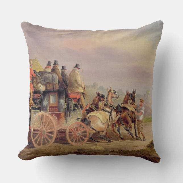 Mail Coaches on the Road: The 'Quicksilver' Devonp Throw Pillow (Front)