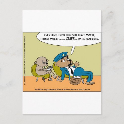 Mail Dog In Therapy Funny Offbeat Cartoon Gifts Postcard