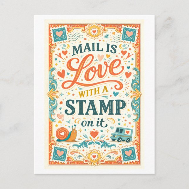 "Mail Is Love with a Stamp on It" Postcard (Front)
