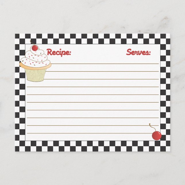 Mailable Cherry Cupcake Recipe Cards (Front)