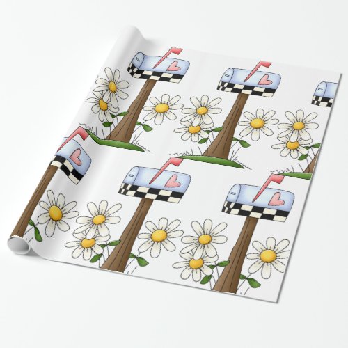 Mailbox And Daisies Wrapping Paper
