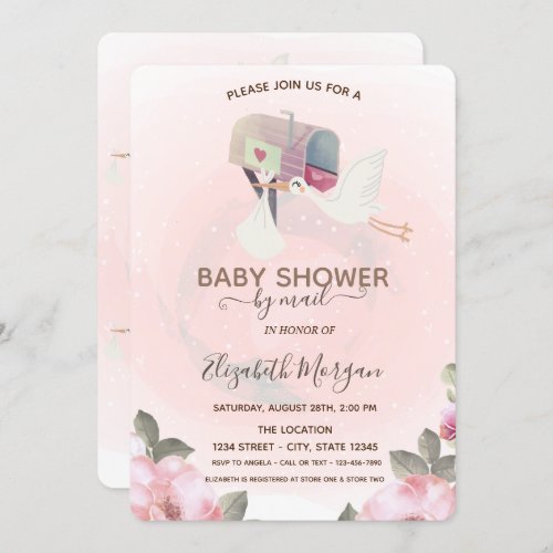 MailboxCute Stork Floral Baby Shower  Invitation