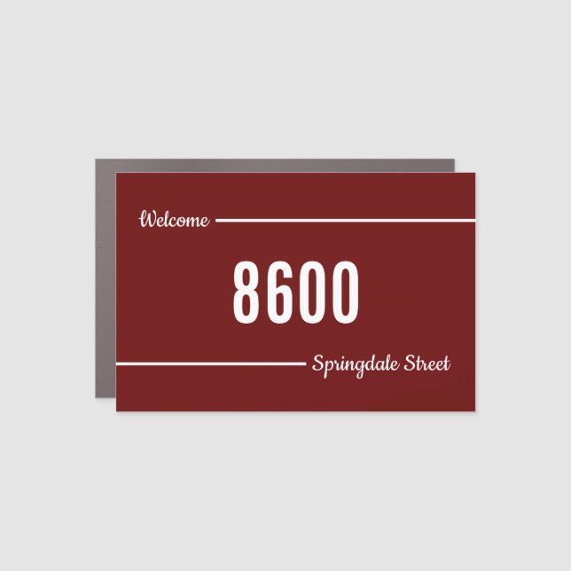 Mailbox Decal Dark Red & White Name/Street Address (Front)