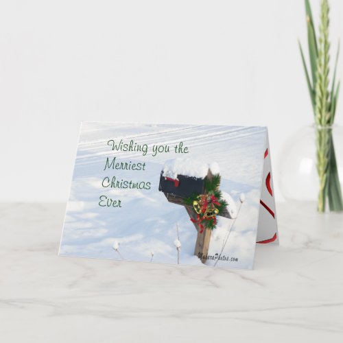 Mailbox in the Snow with Pine  Bells_ customize Holiday Card