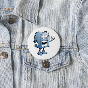 Mailbox Mascot Happy Blue Postal Character  Button
