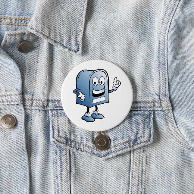 Mailbox Mascot Happy Blue Postal Character  Button (Creator Uploaded)