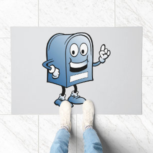 Mailbox Mascot Happy Blue Postal Character Doormat
