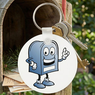 Mailbox Mascot Happy Blue Postal Character Keychain
