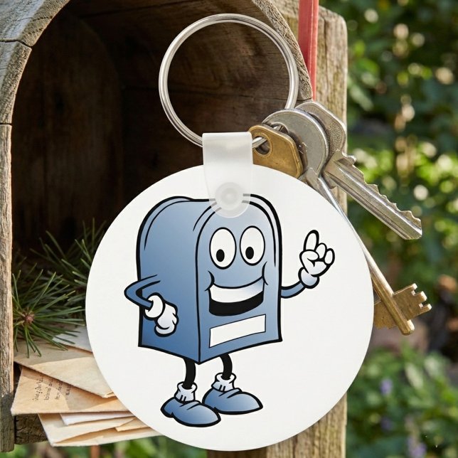 Mailbox Mascot Happy Blue Postal Character  Keychain (Creator Uploaded)