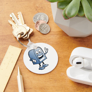Mailbox Mascot Happy Blue Postal Character  Keychain