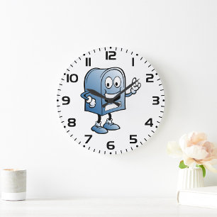 Mailbox Mascot Happy Blue Postal Character Large Clock