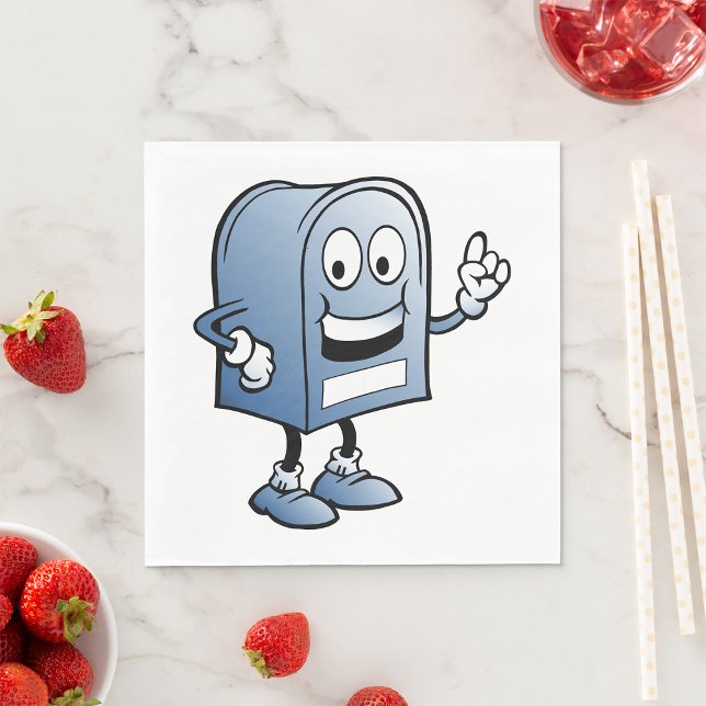 Mailbox Mascot Happy Blue Postal Character  Napkins (Creator Uploaded)