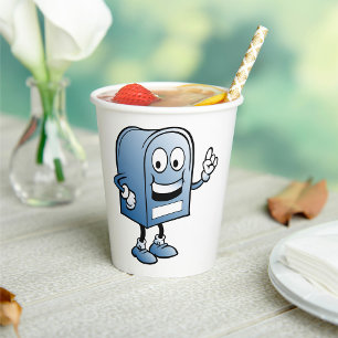 Mailbox Mascot Happy Blue Postal Character Paper Cups