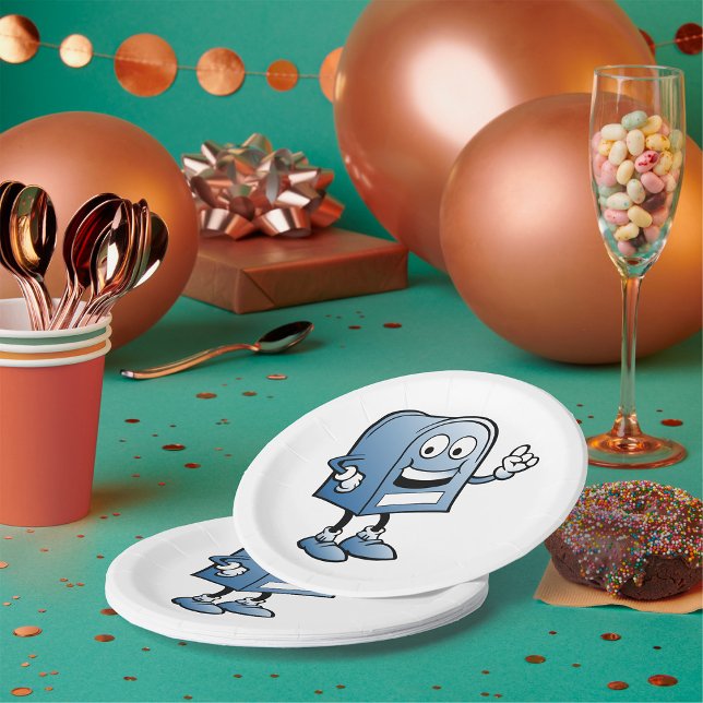 Mailbox Mascot Happy Blue Postal Character  Paper Plates (Creator Uploaded)