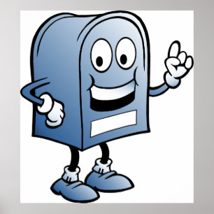 Mailbox Mascot Happy Blue Postal Character Poster