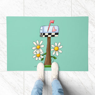 Mailbox with Daisies and Heart Flag Country Garden Doormat