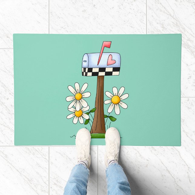Mailbox with Daisies and Heart Flag Country Garden Doormat (Creator Uploaded)