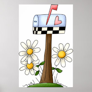 Mailbox with Daisies and Heart Flag Country Garden Poster