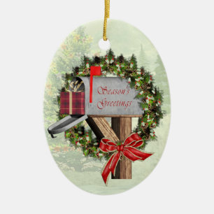 Mailbox, Wreath and Gift Mail Carrier Ornament