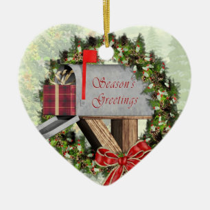 Mailbox, Wreath and Gift Mail Carrier Ornament
