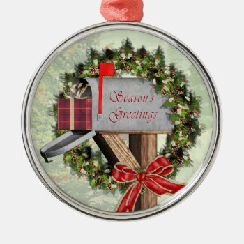 Mailbox  Wreath Gift  Mail Carrier Silver Ornament by xgdesignsnyc at Zazzle