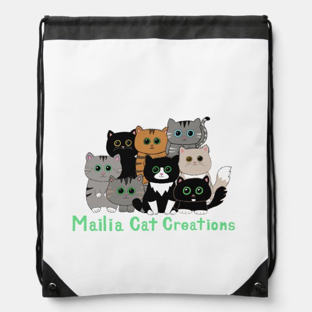 Mailia Cat Creations Cat Family Drawstring Bag (Front)