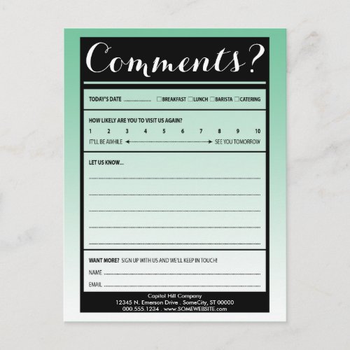 mailing list comment card with logo