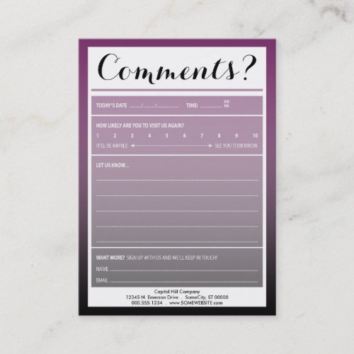 mailing list comment card with logo