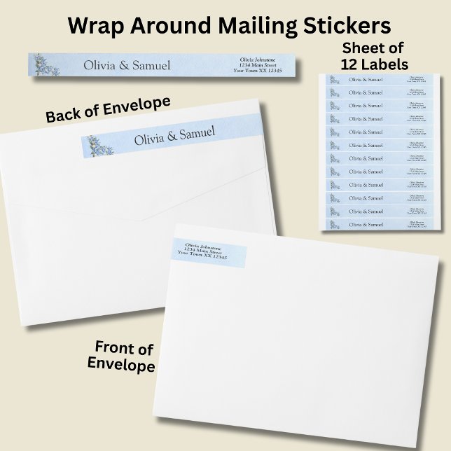 Mailing Stickers,  Blue Peony Set,  Wrap Around Label (Creator Uploaded)