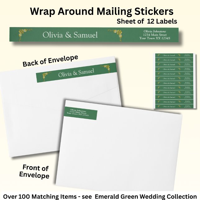 Mailing Stickers, Emerald Green & Gold Wrap Around Label (Creator Uploaded)