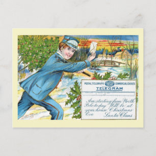 Mailman Delivering Santa's Telegram Holiday Postcard
