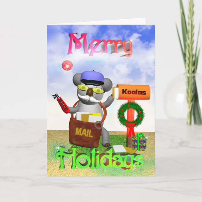 Mailman Koala Merry Holidays Holiday Card (Front)