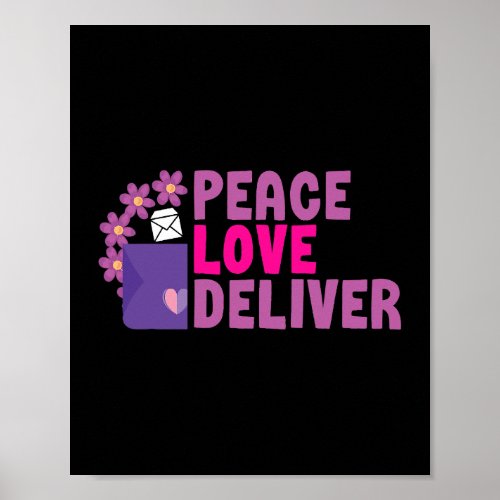 Mailman Peace Love Deliver Postal Worker Poster