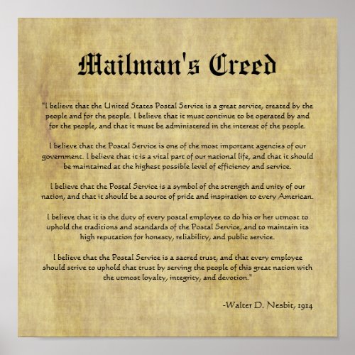 Mailmans Creed Letter Carrier Gift Poster