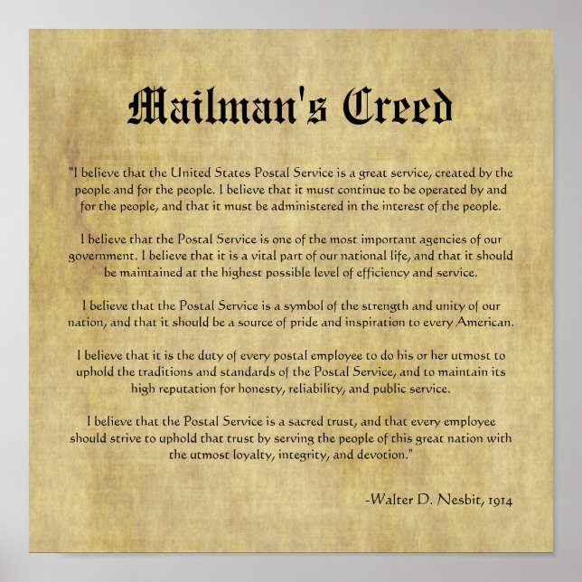 Mailman's Creed Letter Carrier Gift Poster (Front)