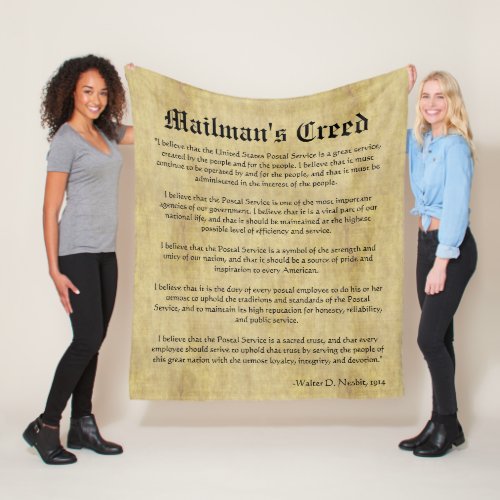 Mailmans Creed Letter Carrier Oath Fleece Blanket