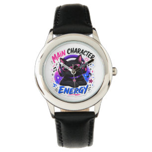 Main Character Energy Black Cat Music Lover Watch