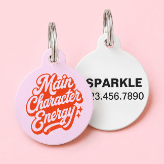 Main Character Energy Funny Retro Custom Dog Cat Pet ID Tag