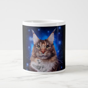 Main Coon Cat Blue Background Stars Giant Coffee Mug