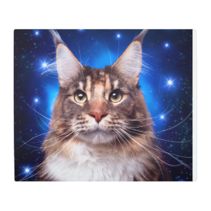 Main Coon Cat Blue Background Stars Metal Print