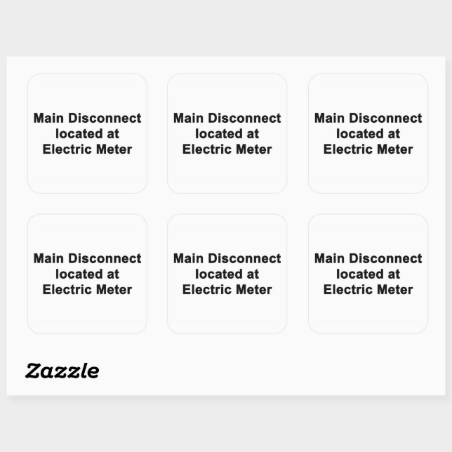 Main Disconnect at Electric Meter, Six Stickers  (Sheet)
