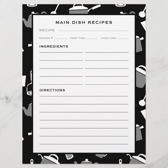 Main Dish Recipe Page | Black & White Kitchen (Front)