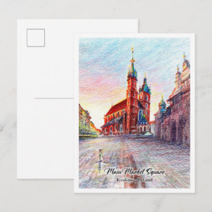 Main Market Square Krakow Poland Postcard