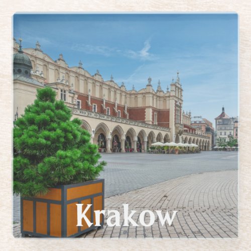 Main square in Krakow old town Poland Glass Coaster