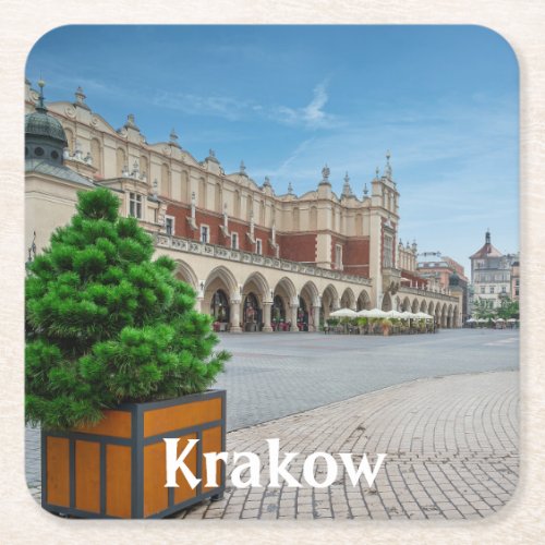 Main square in Krakow old town Poland Square Paper Coaster