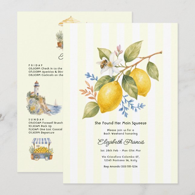 Main Squeeze Amalfi Coast Italian Bachelorette Invitation (Front/Back)