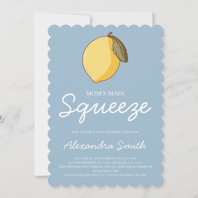 Main Squeeze Blue Yellow Lemon Baby Shower Invitation (Front)