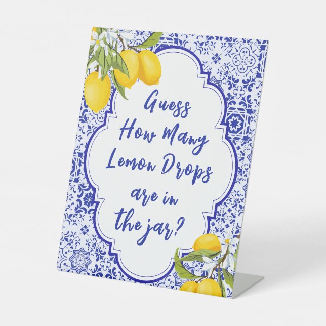 Main Squeeze Bridal Shower Guess How Many Lemon Pedestal Sign (Front)