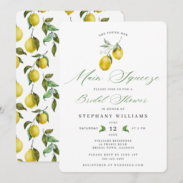 Main Squeeze Bridal Shower Invitation (Front/Back)
