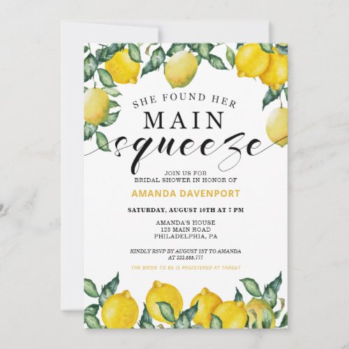 Main squeeze Bridal Shower invitation with lemons